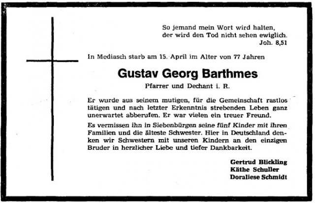 Barthmes Gustav 1906-1983 Todesanzeige